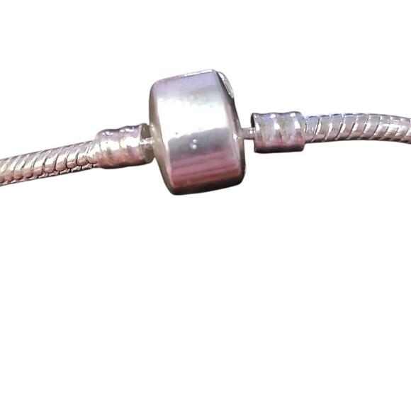 Vintage Silver Tone Slide Charm Bracelet Hand Painted Floral & Sparkle Beads  7" - Picture 3 of 6